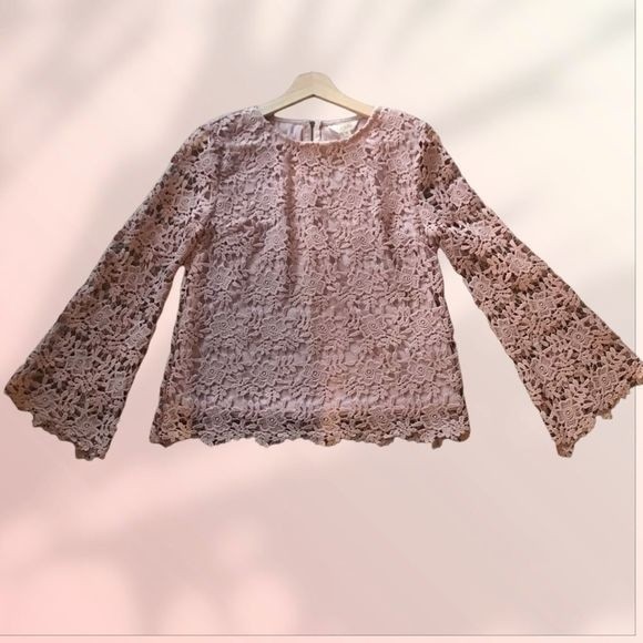 ADIVA Top Lace Pink Ball Long Sleeves Crochet Lined Size S - Picture 1 of 5